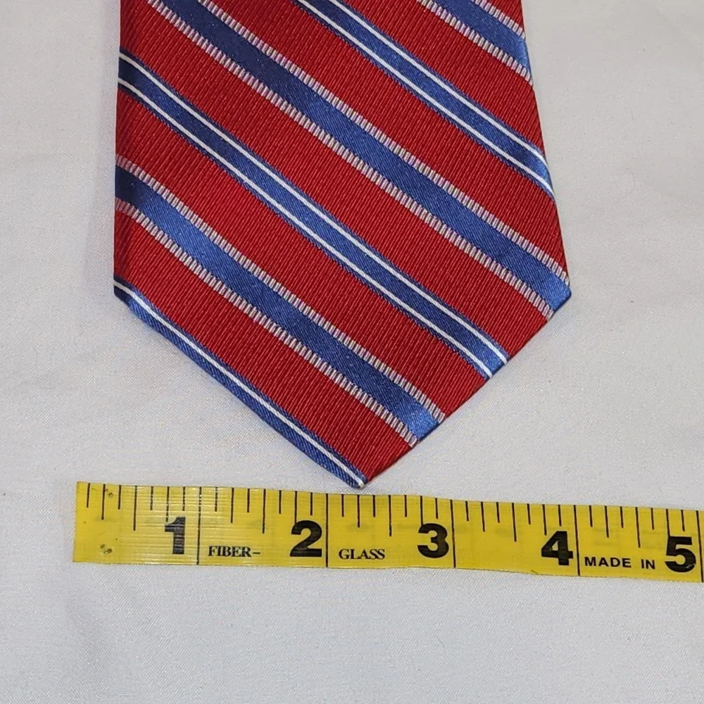 OS Neck Tie Red White Blue Striped Silk Excellent